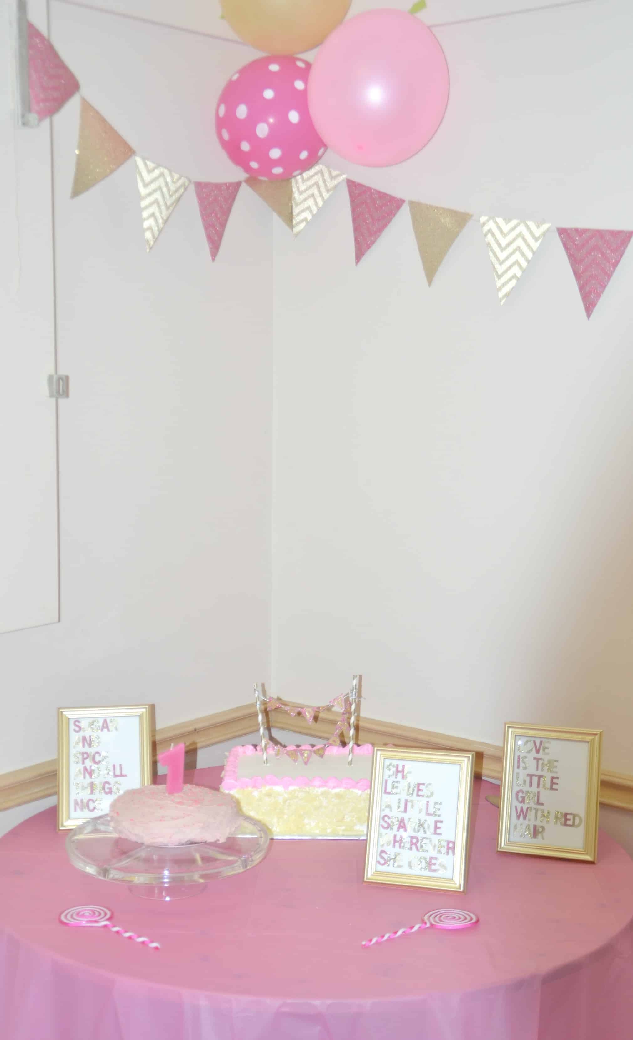 Pink and Gold first birthday party ideas via www.seasidesundays.com