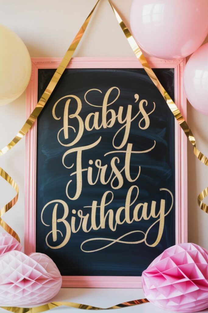 Pink and gold birthday sign