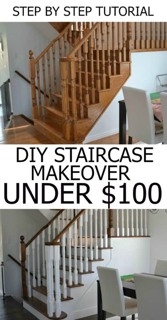 DIY Staircase Makeover | How to stain stairs | Step by step tutorial | before and after | how to stain a railing