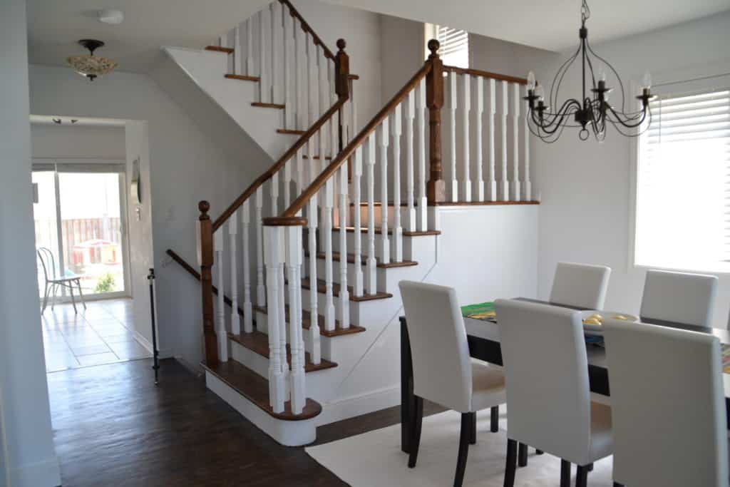 DIY Staircase Makeover | How to stain stairs | Step by step tutorial | before and after | how to stain a railing