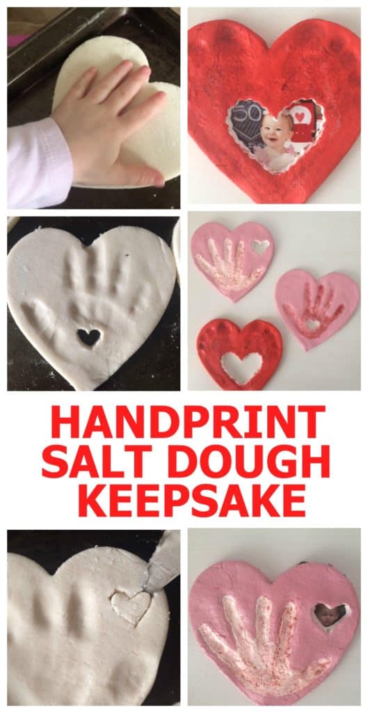 This is such a cute gift idea for grandparents! This hand print craft is perfect for Valentine's Day. You can easily make it with salt dough (the recipe is in the article). I love this fun DIY gift idea! Salt dough ornaments | salt dough recipe | keepsake | baby handprint ideas | grandparents gifts | father's day gifts 