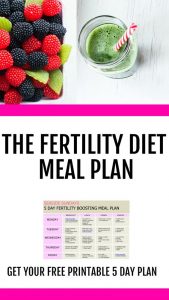 Trying to get pregnant or dealing with infertility? Do you know what to eat to get pregnant? This fertility diet worked for me! Give your fertility a boost with this eating plan that will help PCOS, egg quality and unexplained infertility. Get your free 5-day meal plan! Get some fertility tips to help you achieve your goal of getting pregnant and conceiving. This fertility diet is recommended by IVF doctors and nutritionists. Get pregnant faster with this meal plan and beat infertility! 
