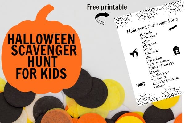 Halloween Scavenger hunt for kids. If you are looking for Halloween ideas for kids to do, this is a great Halloween activity for kids! Find out what you need and download our free printable Halloween treasure hunt. Get the kids dressed up in their Halloween costumes and go on a Halloween stroll. This is a great Hallowee activity for daycares and scout groups