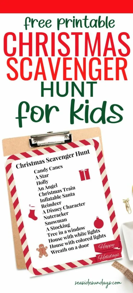 Free printable Christmas scavenger hunt for kids