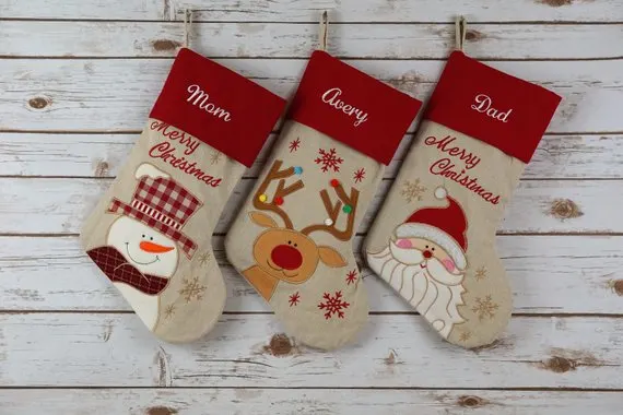 Christmas stockings from Etsy -Baby's first Christmas traditions. This bucket list for baby's first #Christmas is filled with fun ideas and activities to help celebrate the holidays.