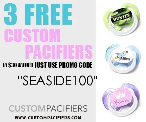 free baby stuff for 2019- use code SEASIDE100 for 3 FREE custom pacifiers