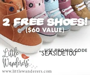free baby stuff for 2019- use code SEASIDE100 for 2 FREE pairs of baby shoes