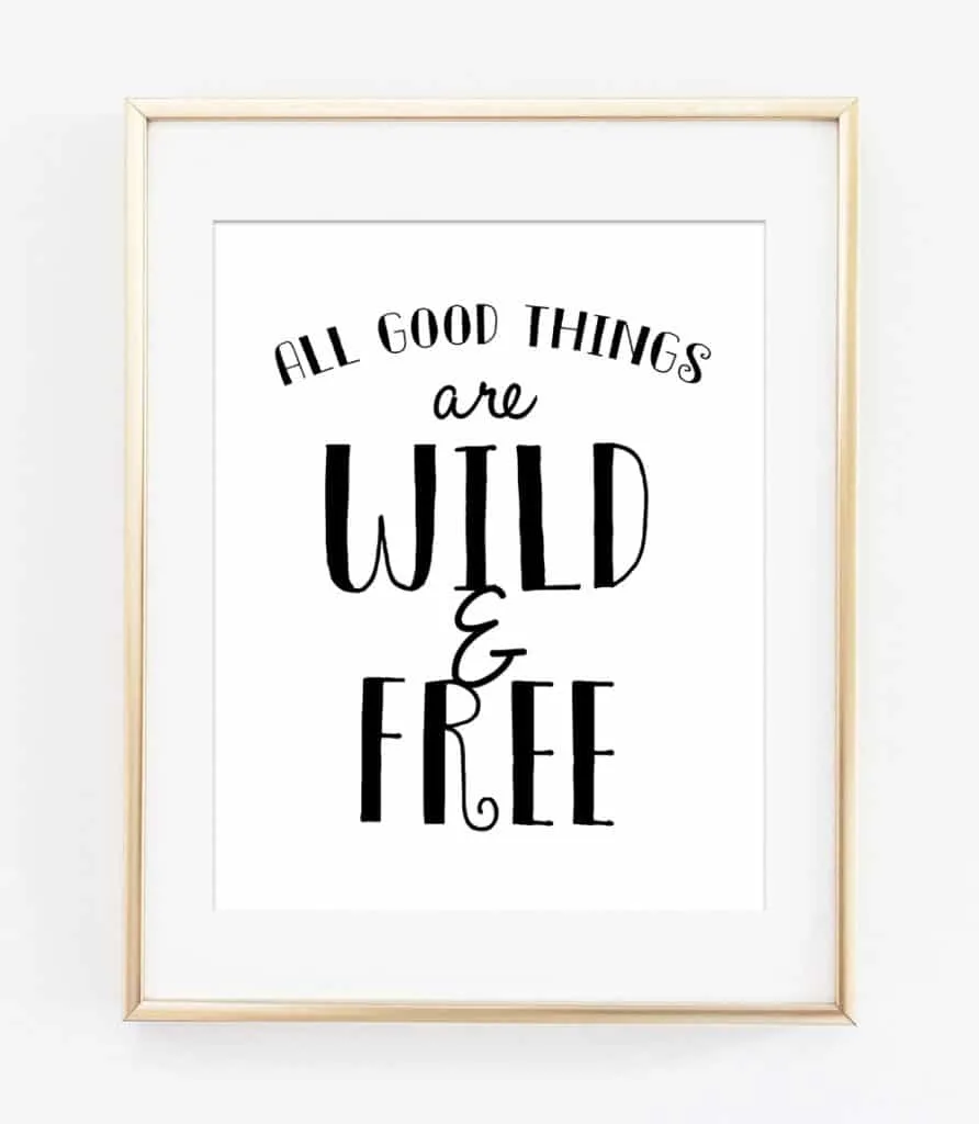 Black and white Free printable wall art from Burlap & Blue | printable artwork for home decor or a baby nursery Wild and Free