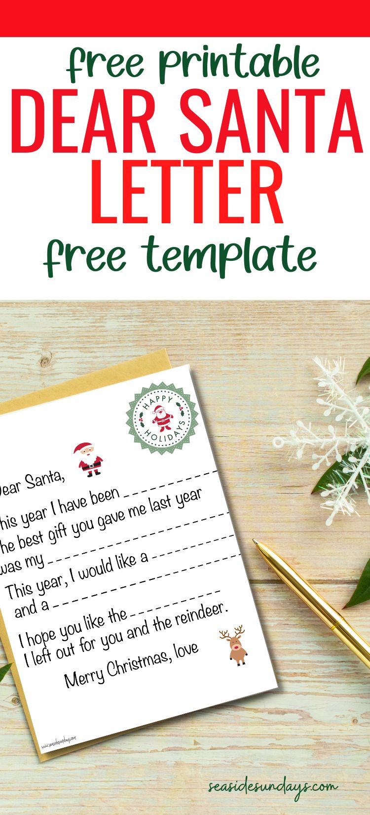 Dear Santa Letter - Free Printable Template
