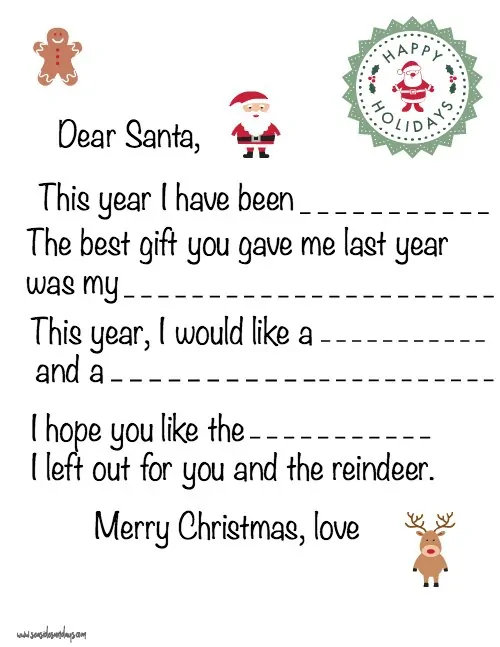 Dear santa letter template.
