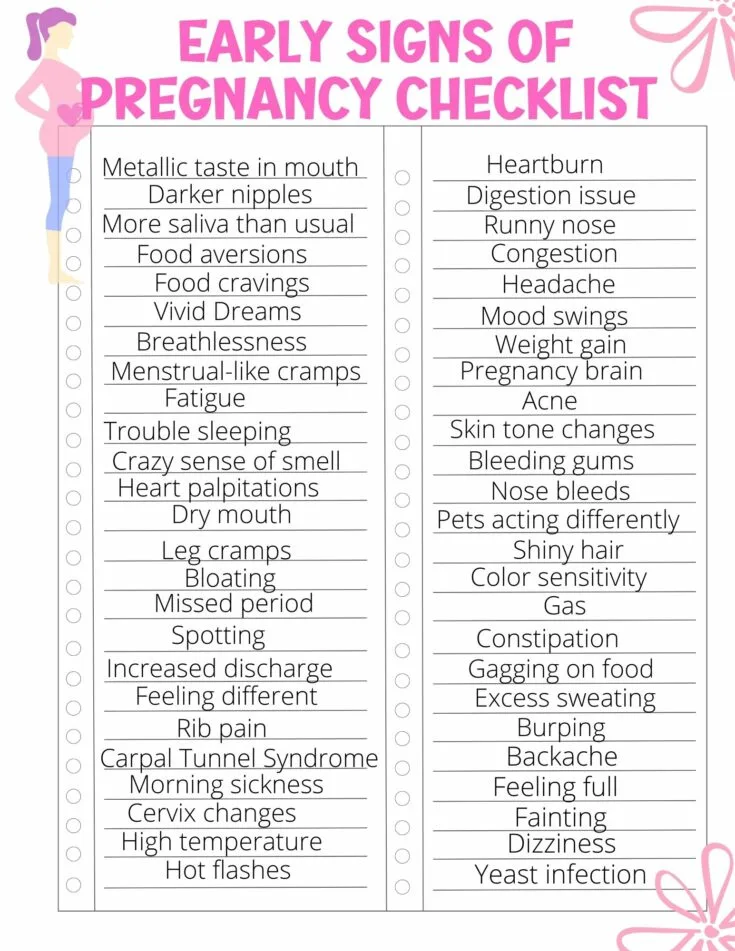 unusual early signs of pregnancy a checklist