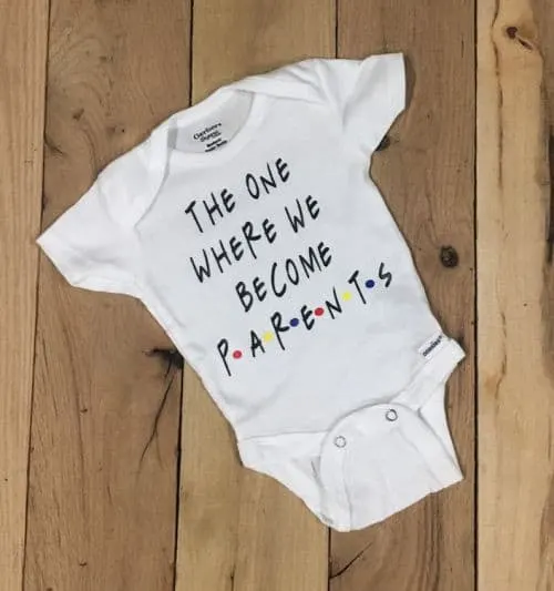 Friends Onesie pregnancy announcement