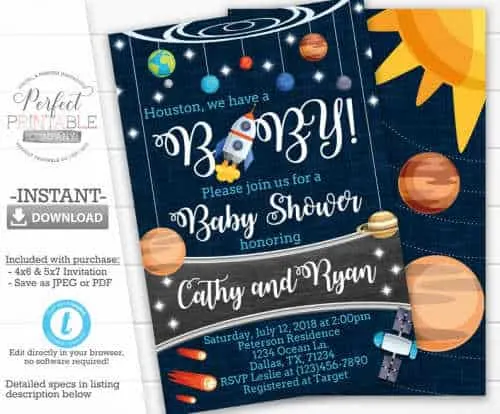 Space Baby Shower Invitation, Houston we have a Baby - My Party Design