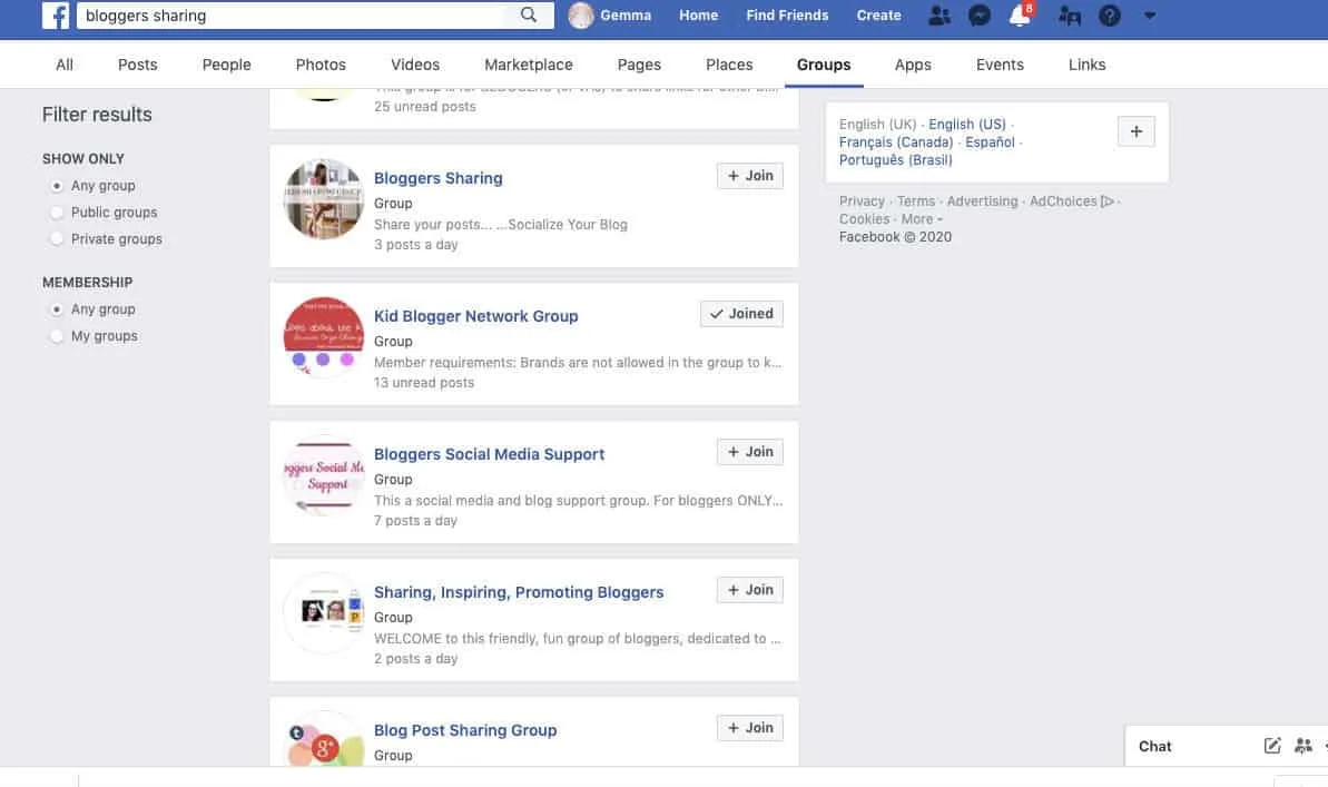 facebook sharing groups