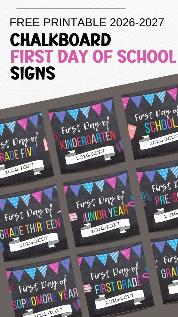 free printable first day of school printable signs