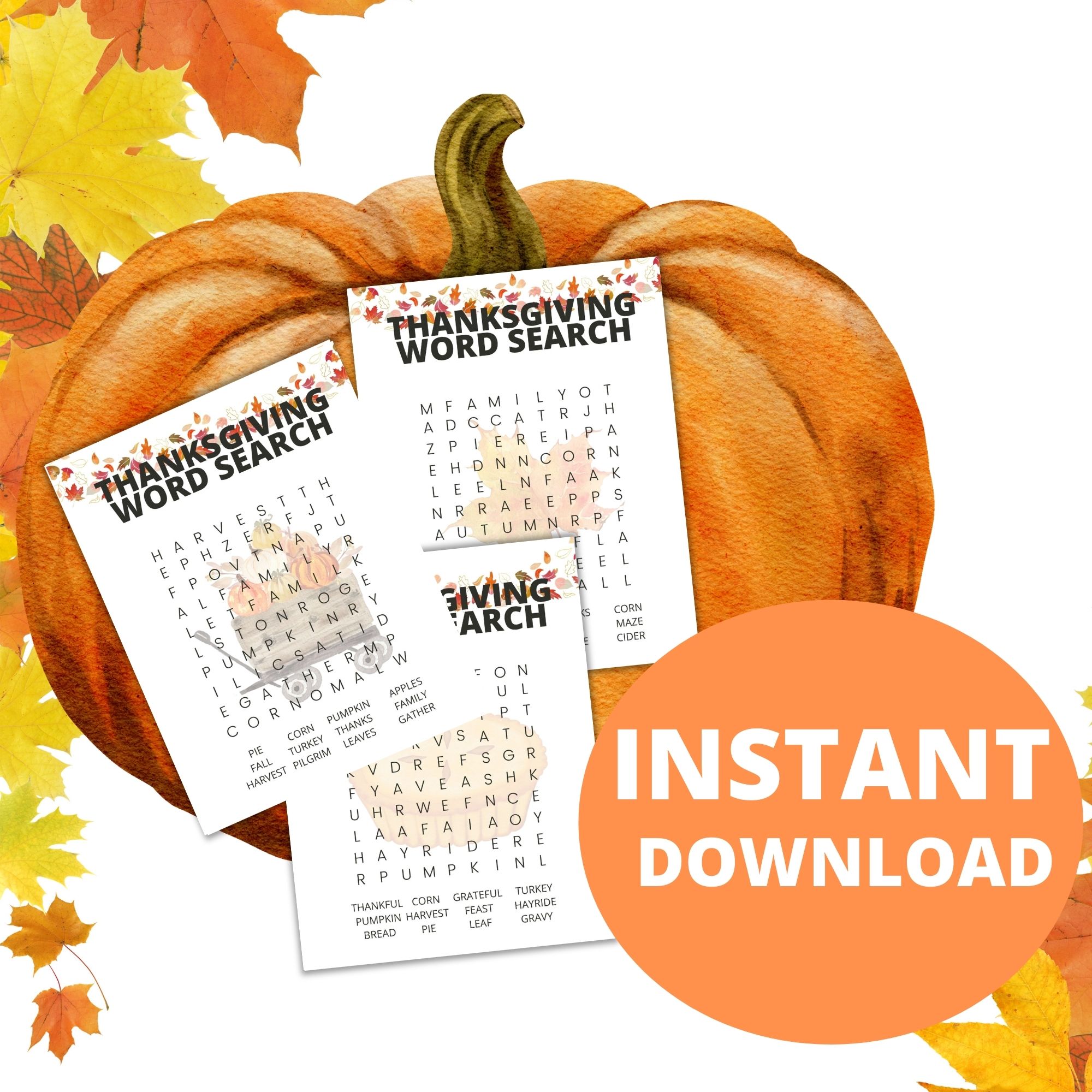 Thanksgiving Game Printable PDF Word Search Instant Download 