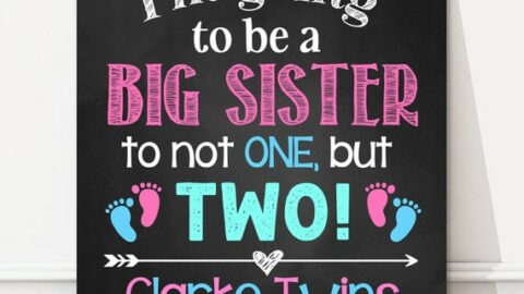 Image for Bog Sister Twins Pregnancy Announcement Chalkboard Sign