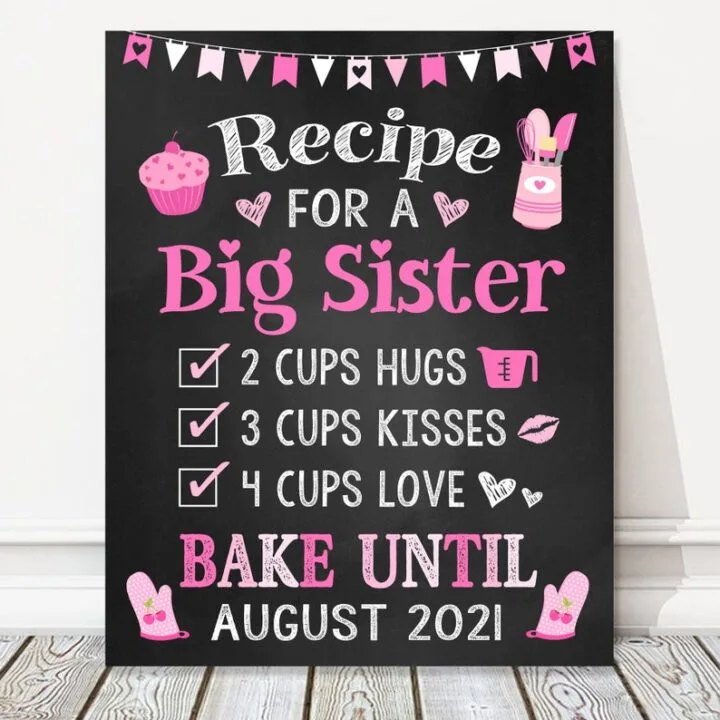 recipe for a big sister pregnancy announcement sign