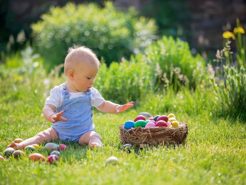 Baby at Easter on the grass