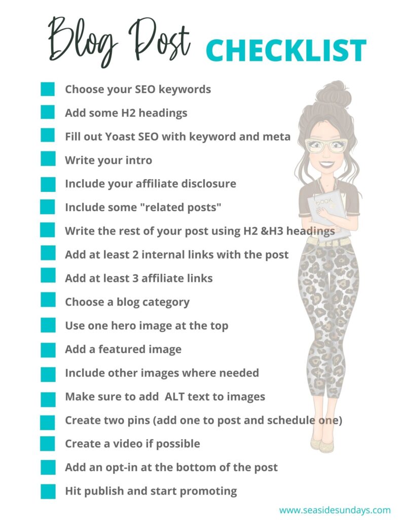 free printable Blog post checklist