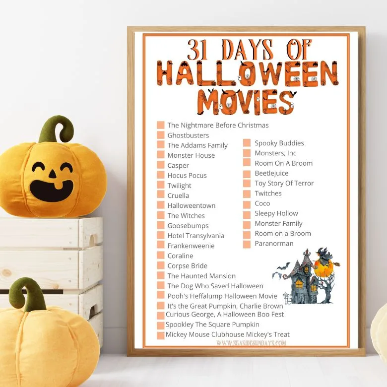 31 days of Halloween movies for kids free printable