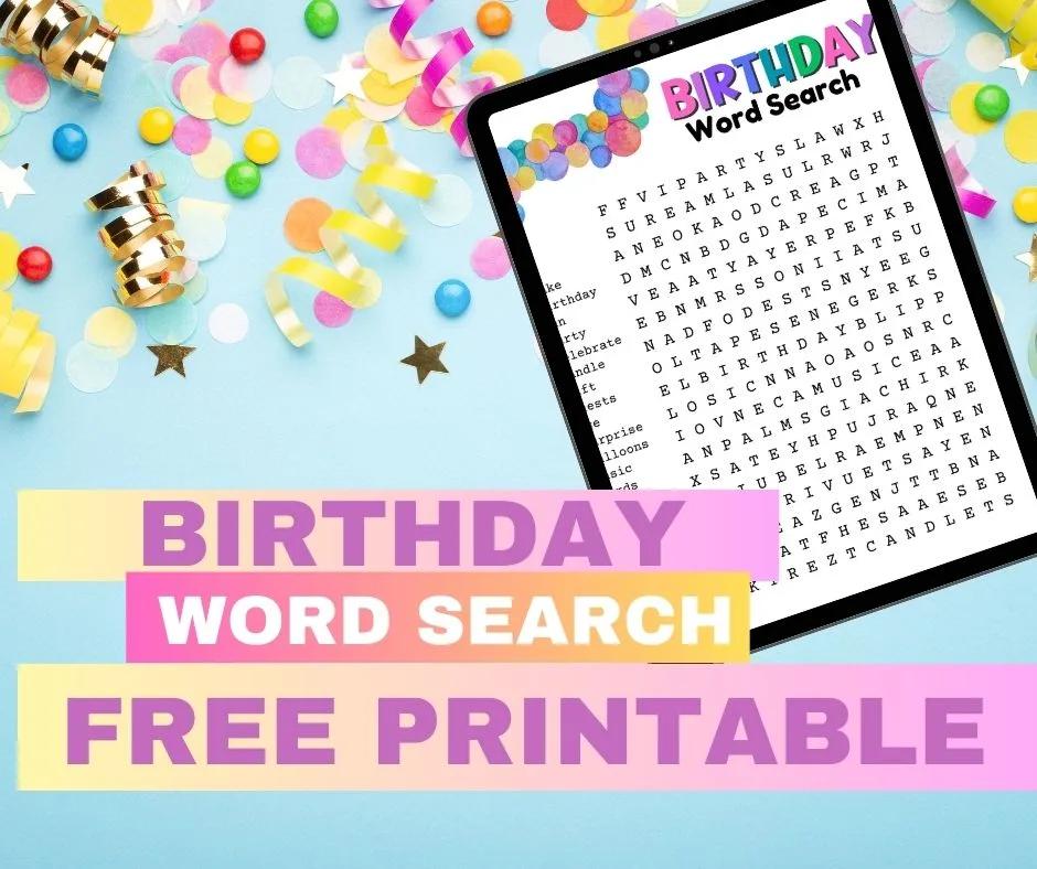 Free Birthday Word Search Printable