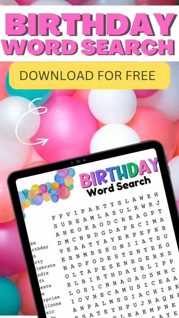 Free Birthday Word Search Printable