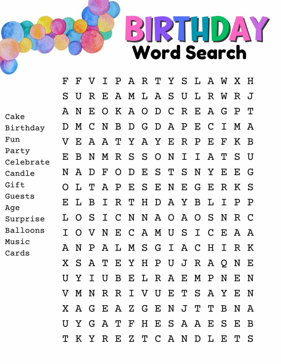 Free Printable Birthday Word Search Puzzles