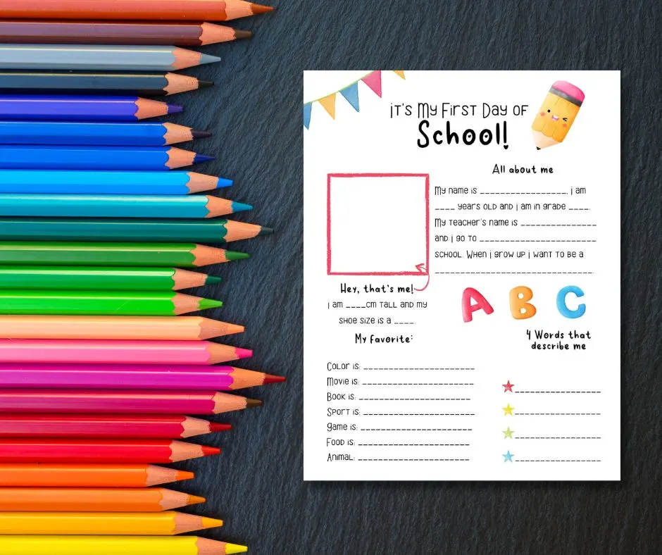 First Day Of School All About Me Printable Worksheet