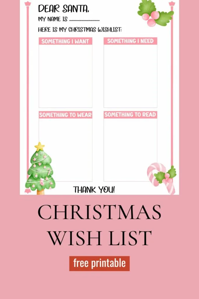 Want, Need, Wear, Read Christmas Printable List