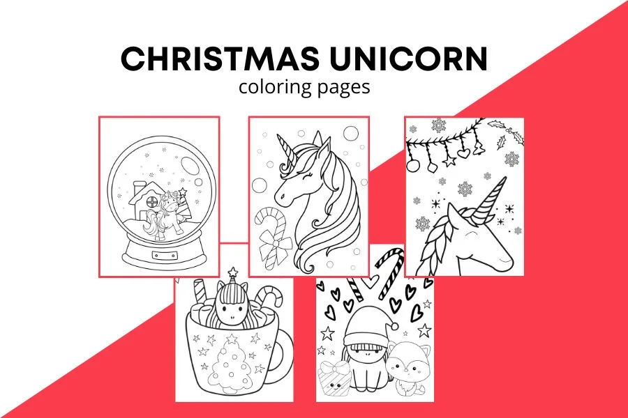 unicorn coloring pages for Christmas
