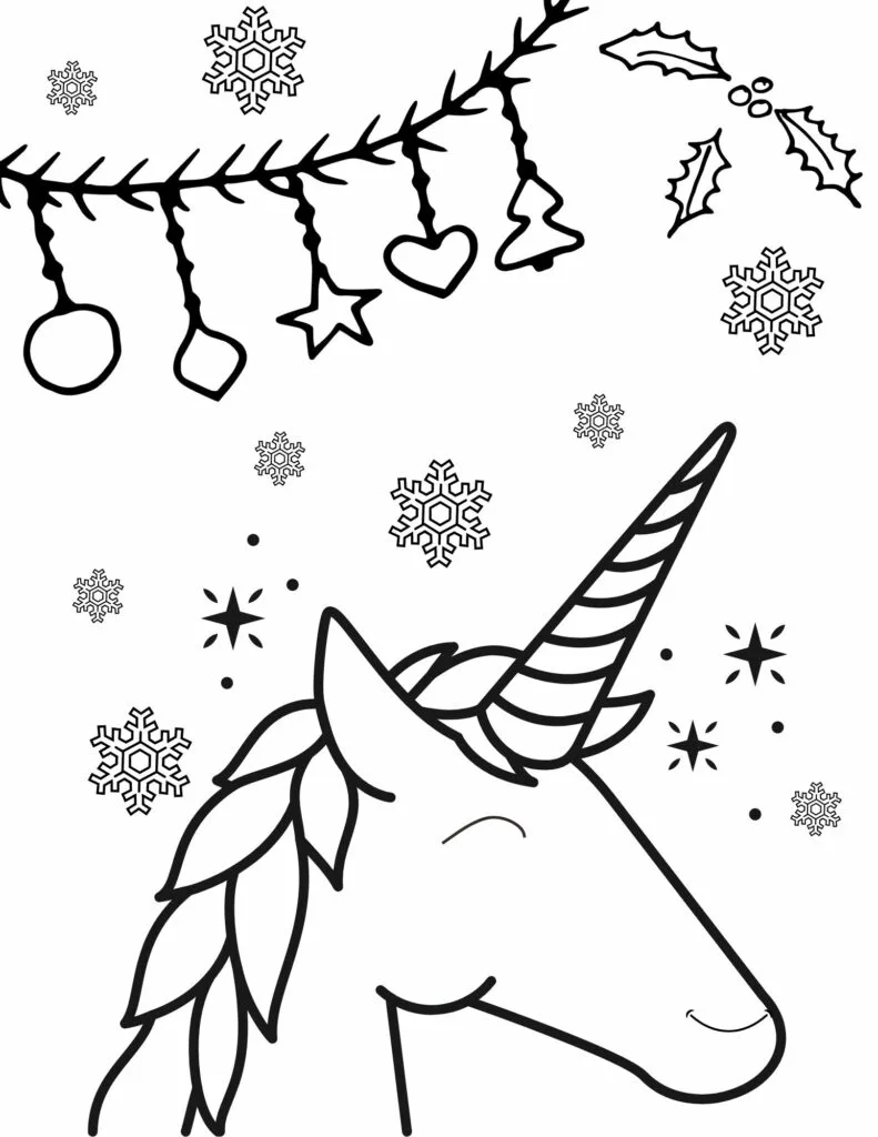 Unicorn Christmas coloring pages