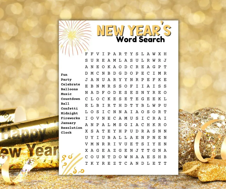 New Years Word Search Free Printable PDF