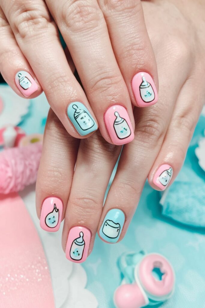 gender reveal nails for a baby shower