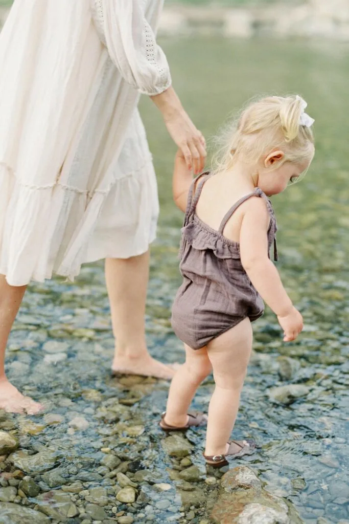 waking barefoot in a stream