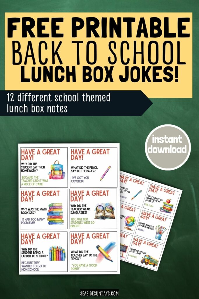 Back to school printable lunch notes